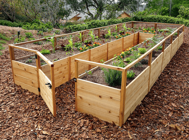 A customisable raised garden bed kit made of durable materials like cedar or composite wood