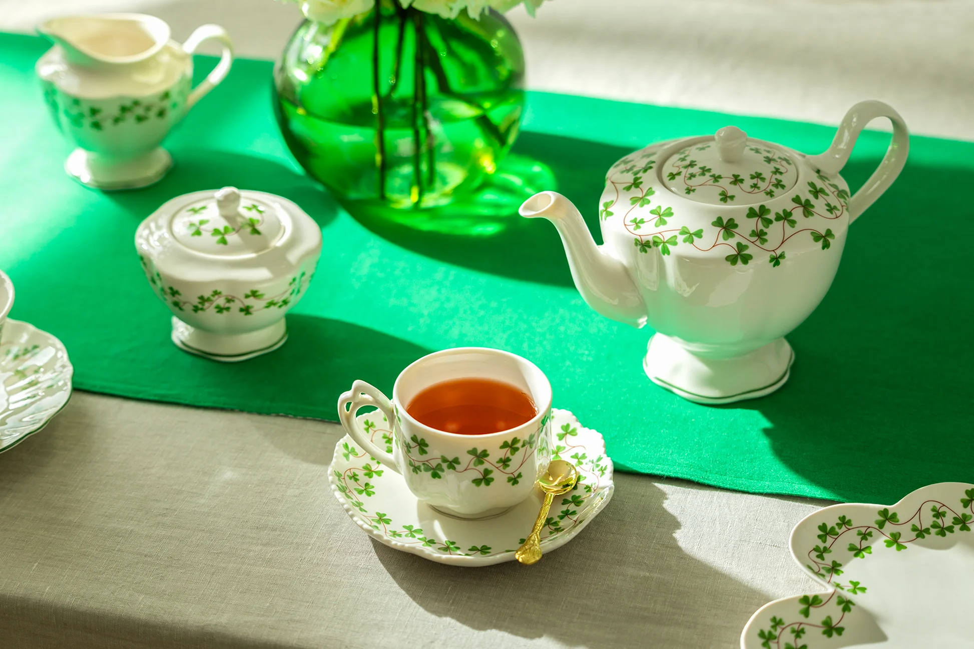 Shamrock Tea Set for St Patrick's Day Table Centerpieces