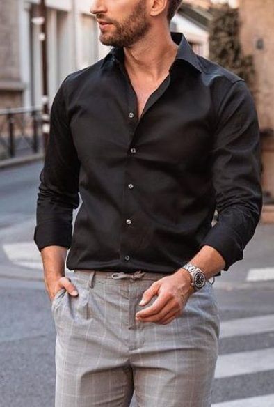 Black Button-Down Shirt Pair With Trousers