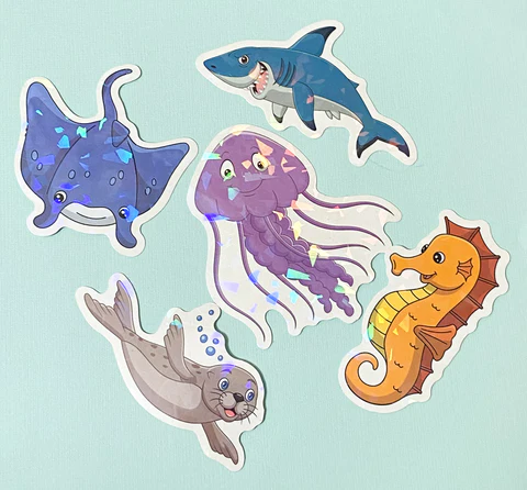 Cute Sea Creatures Stickers Holographic