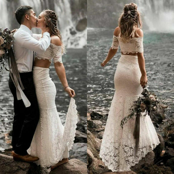 Two Piece Mermaid Wedding Dress Off-The-Shoulder 