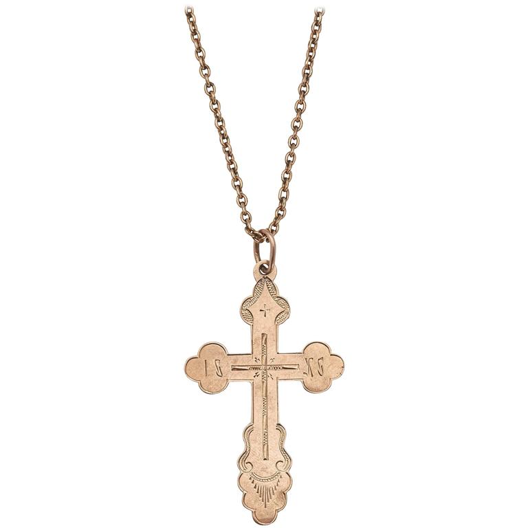 Russian Vintage Gold Cross Pendant