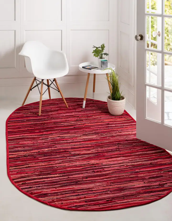 Oval Chindi Cotton Red Rug for Living Room