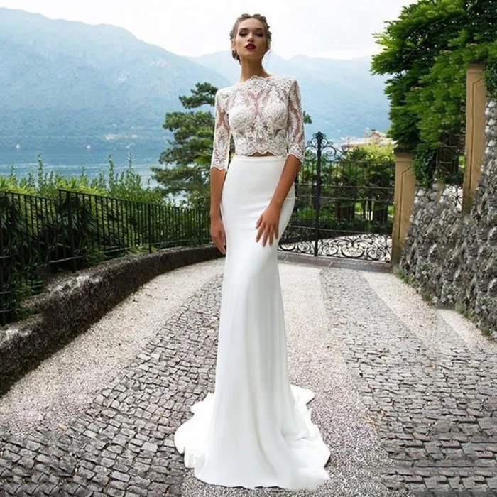 Two-Piece Mermaid Wedding Dress With Long Sleeves