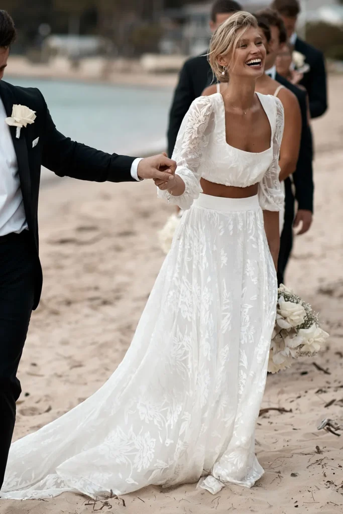 Overlay Beach Wedding Dress Two Piece