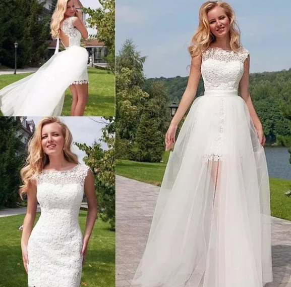 two piece wedding dress removable skirt