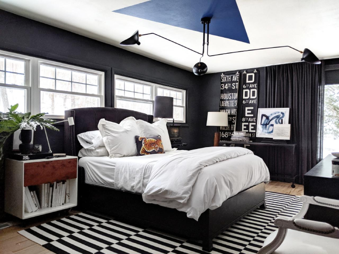 Modern Black Accent Wall Bedroom With Window