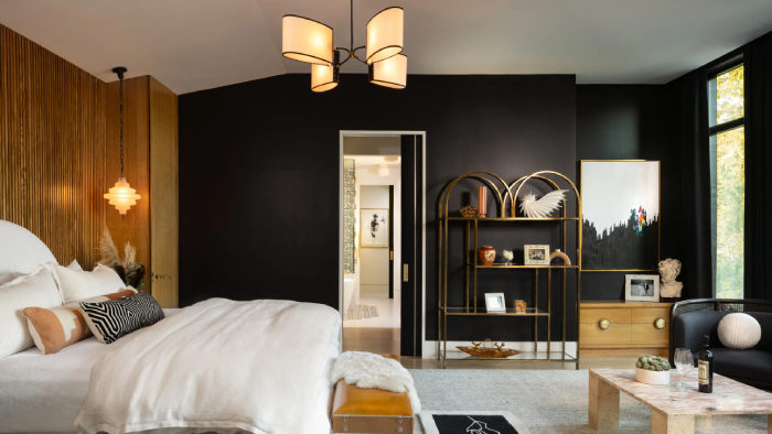 modern black accent wall bedroom