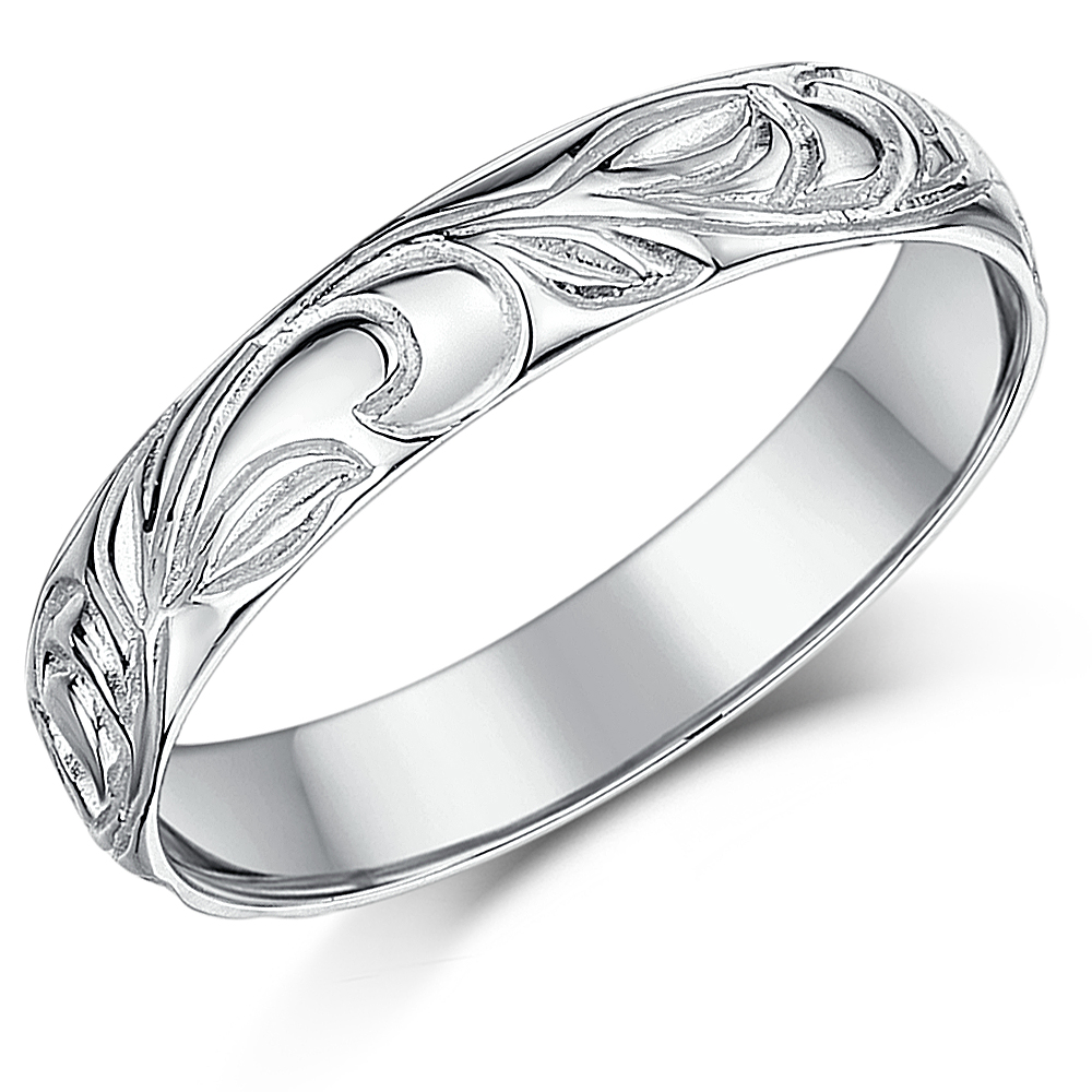 White Gold Patterned Wedding Rings