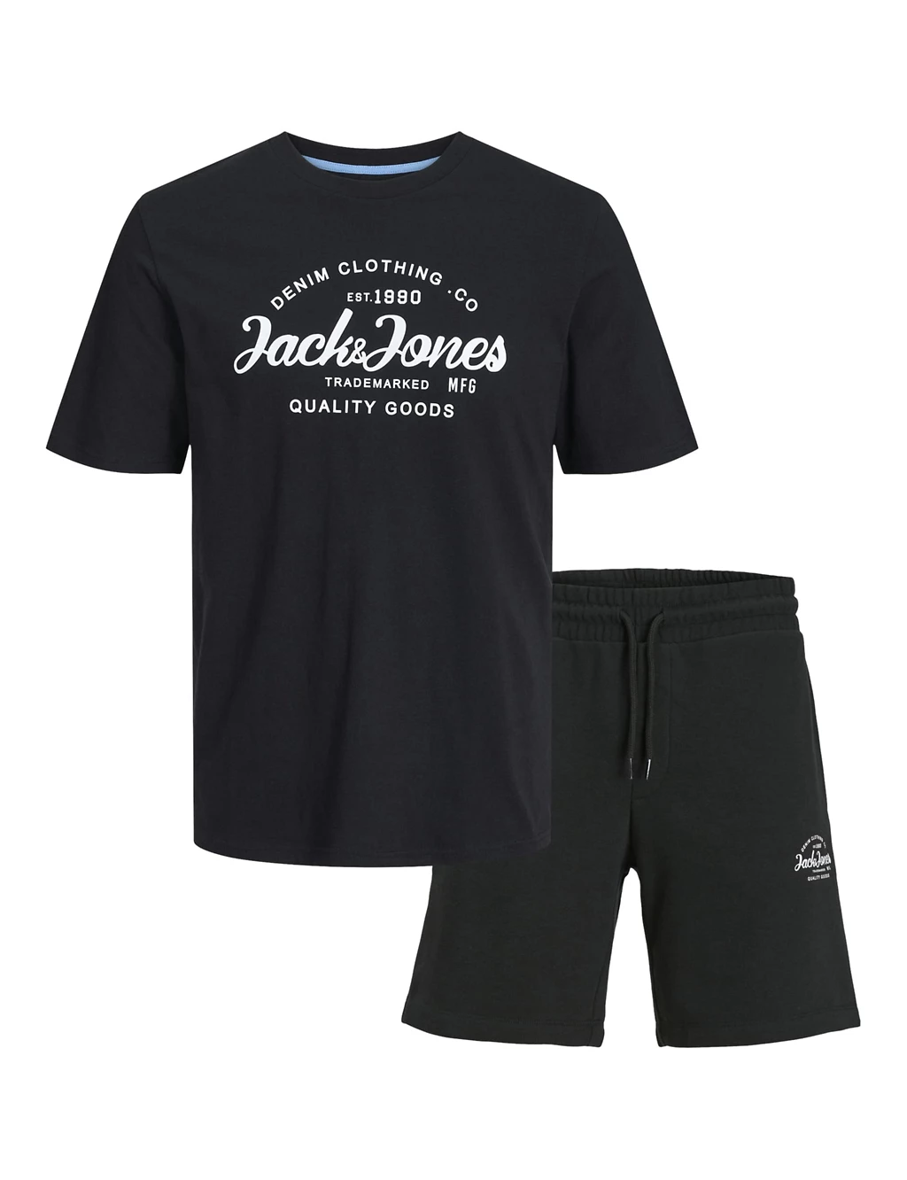 Black Mens Shorts And T Shirt Lounge Set for Sleeping